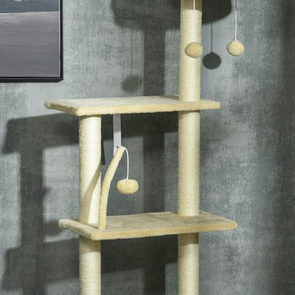 6-Tier Floor to Ceiling Cat Tree with Scratching Post, Bed, Hammock, Beige