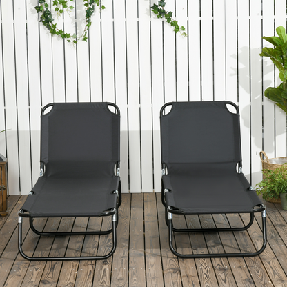 Outsunny  Folding Sun Loungers Set of 2 with Adjustable Backrest, Black