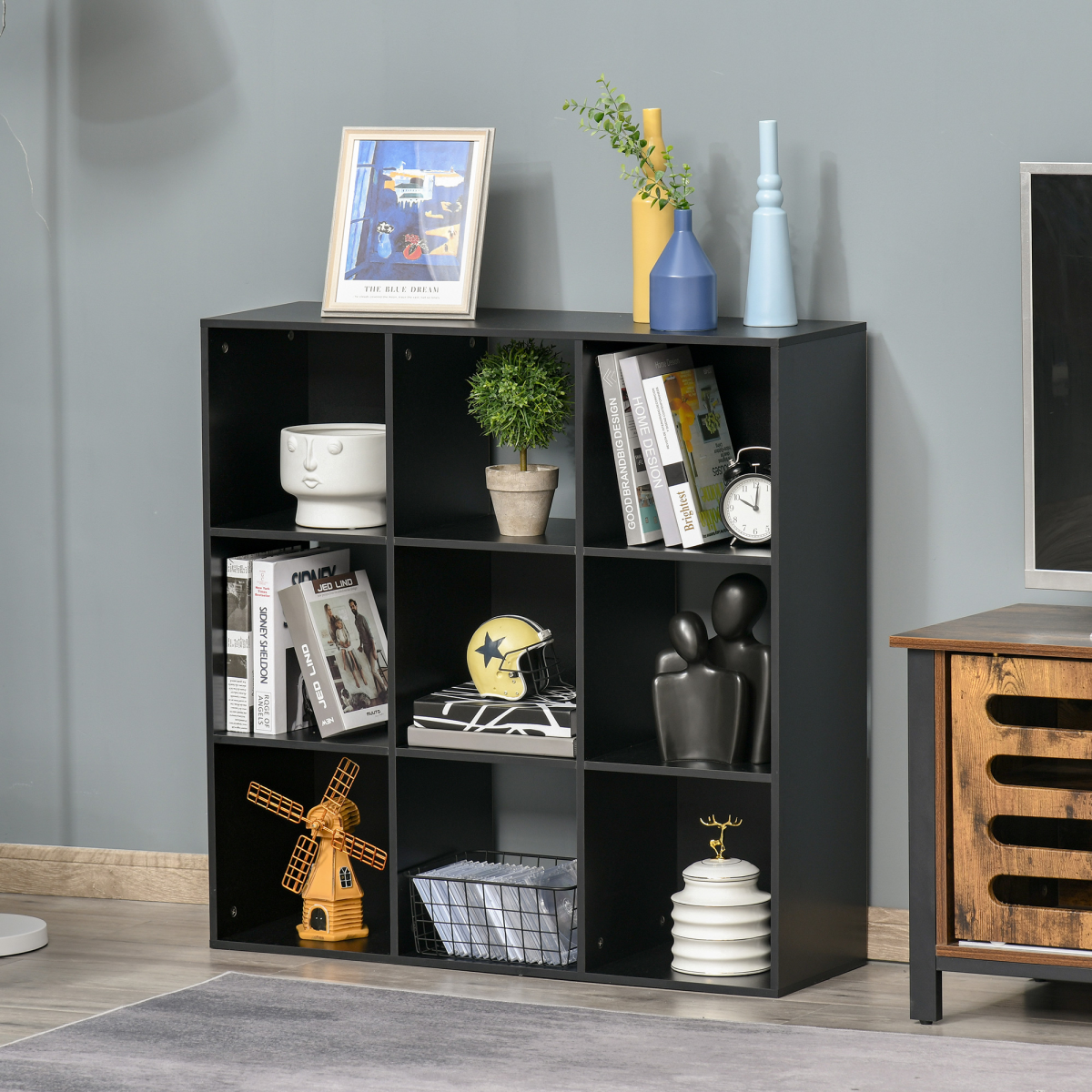 9 Cube Storage Cabinet Bookcase Bookshelf Home Office Shelf, Black