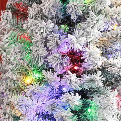HOMCOM 7' Artificial Christmas Tree with Flocked Tips, LED Lights, Decoration