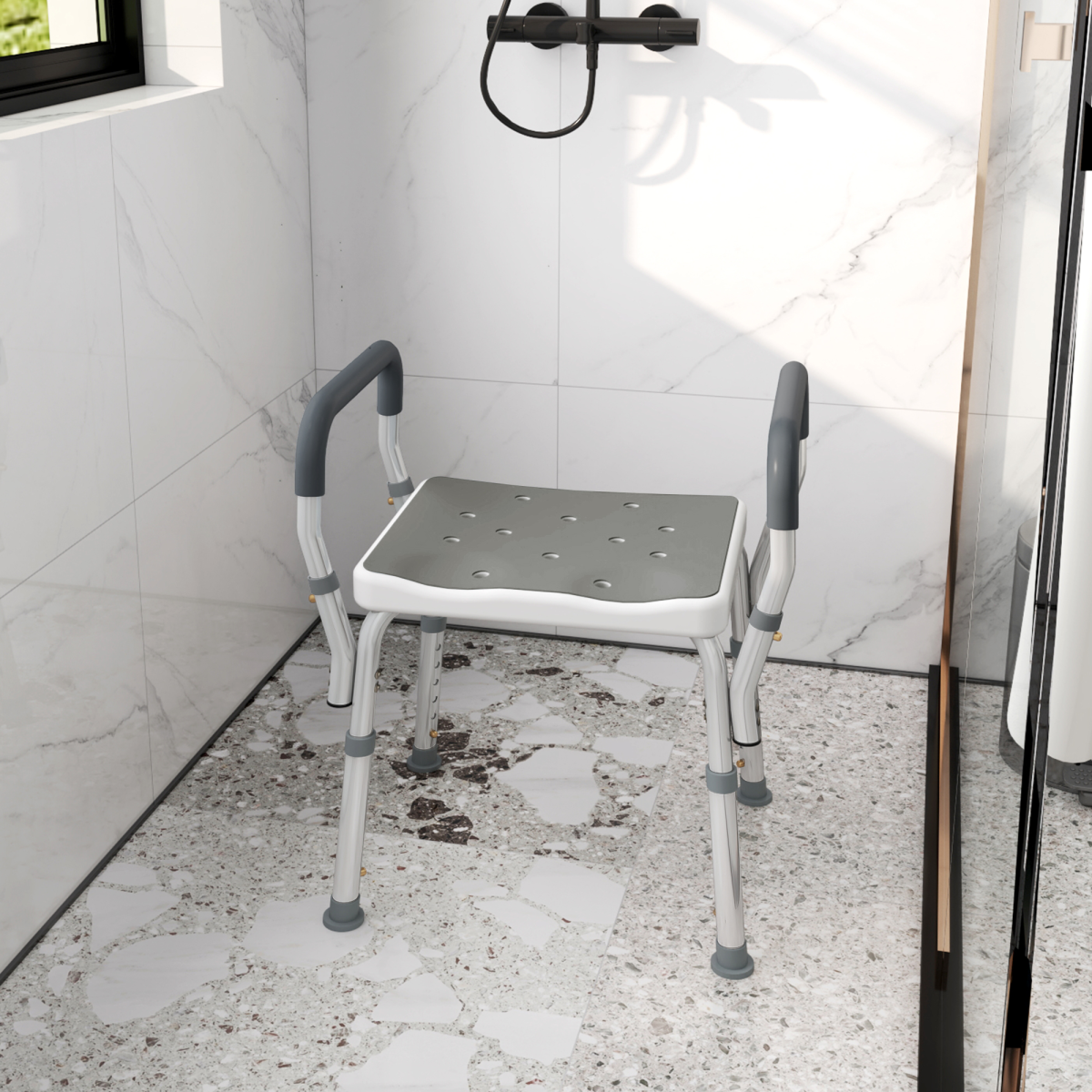 HOMCOM Rust-Free Aluminium Bath Chair with Adjustable Height, Grey
