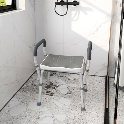 HOMCOM Rust-Free Aluminium Bath Chair with Adjustable Height, Grey