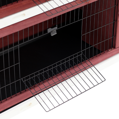 Two-Tier Elevated Wooden Rabbit Hutch Bunny Cage for Small Pet Animals w/ Tray