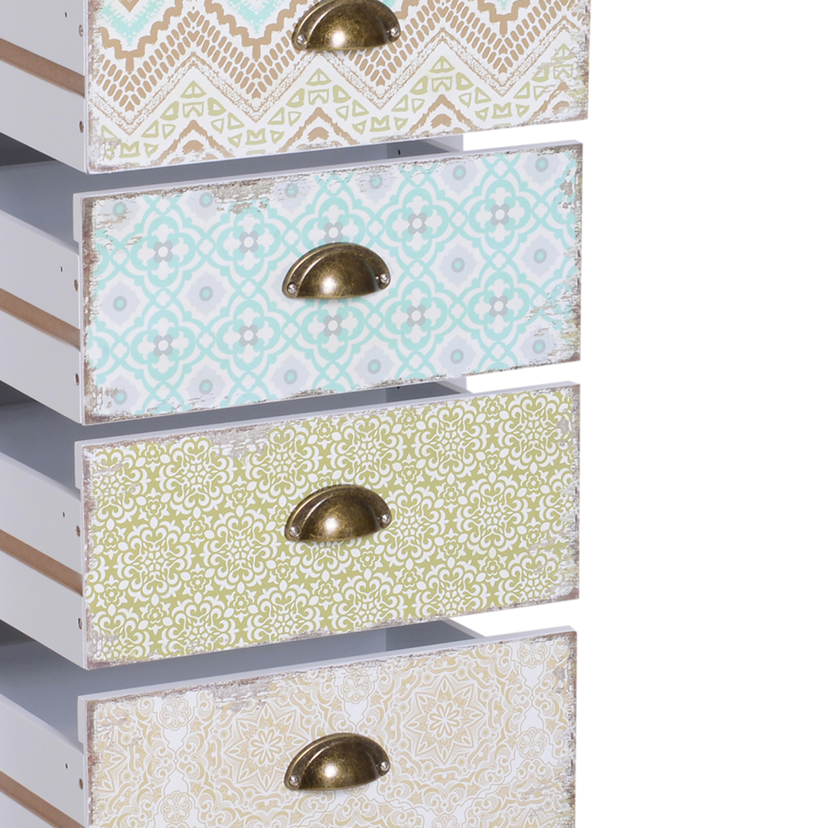 Storage Chest Unit Dresser 5 Drawer Retro Style Wood White Entryway
