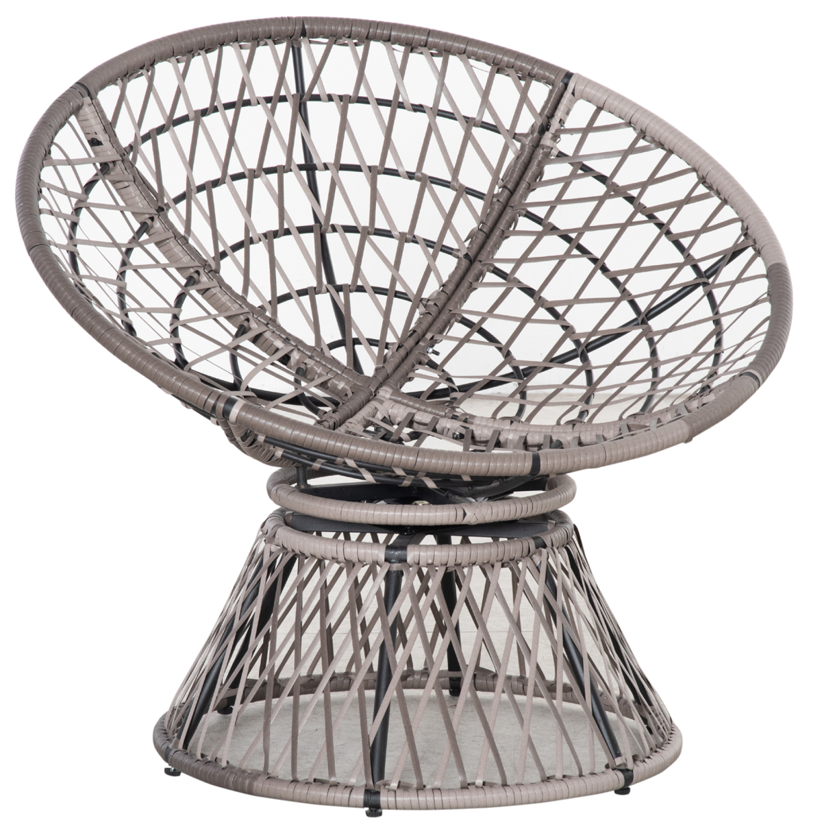 360??Swivel Rattan Papasan Moon Bowl Chair Round Outdoor Padded-Grey Outsunny
