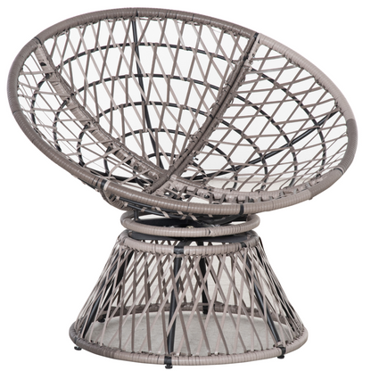 360??Swivel Rattan Papasan Moon Bowl Chair Round Outdoor Padded-Grey Outsunny