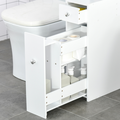 Slim Floor Cabinet Narrow Wooden Storage with Drawers Bathroom White HOMCOM