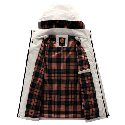Men's Waterproof Windbreaker Jacket - Hooded Winter Coat with Fleece Lining