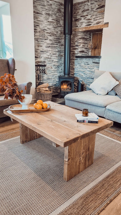 ORIAN Rustic Wooden Coffee Table With Square Legs