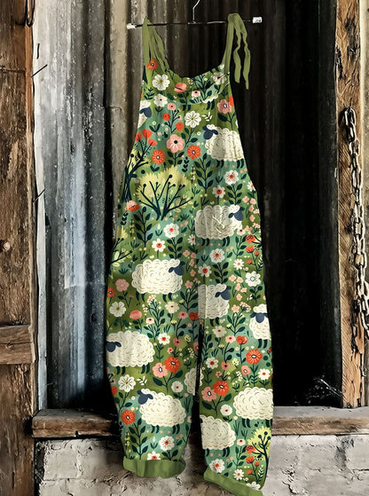 Women's Vintage-print Suspender Pants
