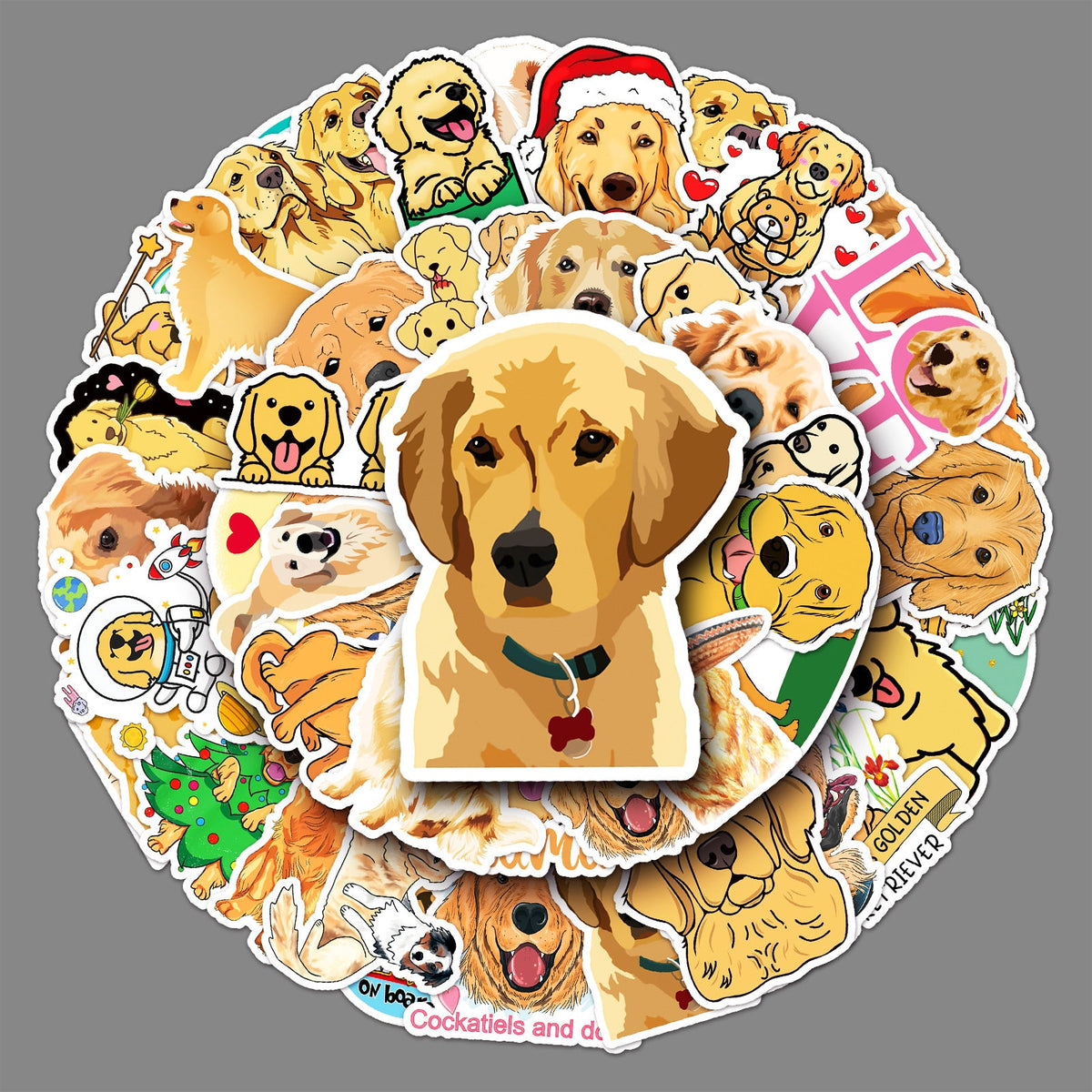 50 Sheets Waterproof Golden Retriever Graffiti Personalized Cartoon Animal DIY Stickers