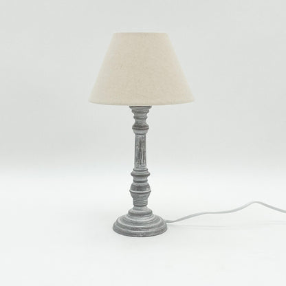 AcaciaHome Stylish & Elegant Tall Wooden Multicoloured Washed 38cm Table Lamp with Taupe Linen Shade – Energy-Efficient E27 Bulb with Shabby Chic Lighting for Bedroom, Living Room & Office