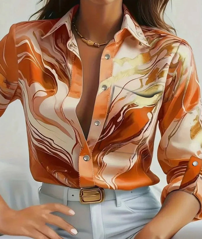 Spring And Autumn New Long Sleeve Lapel Loose Button Shirt