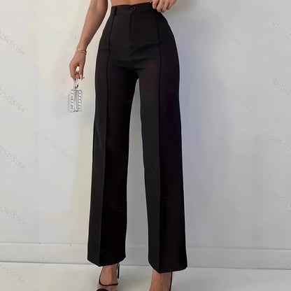 High Waist Slim Fit Solid Color Casual Pants