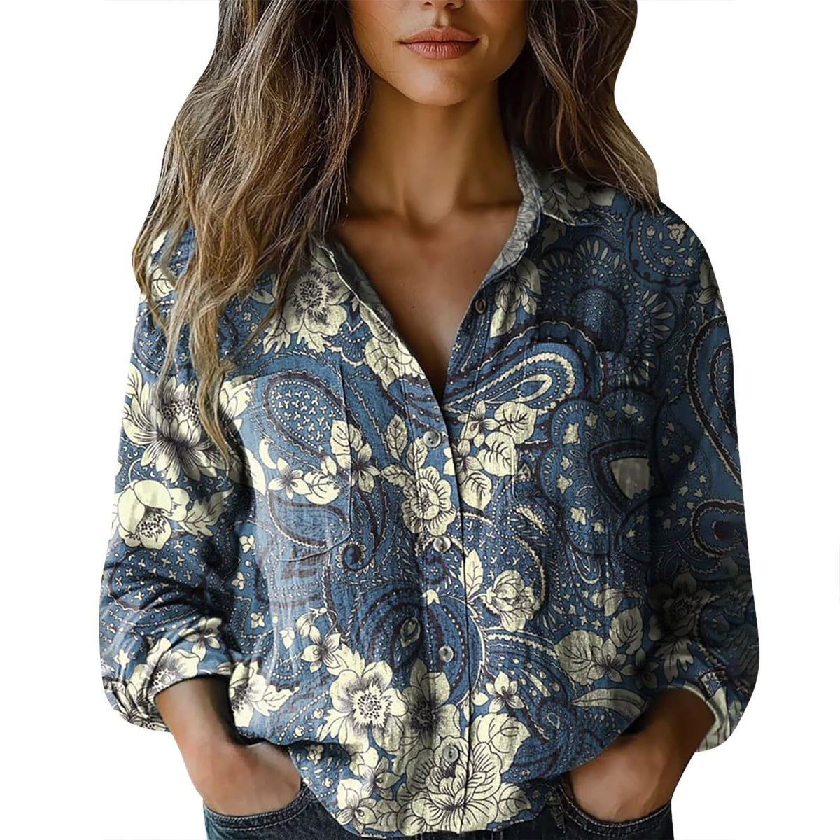3D Digital Printing Women's Plus Size Lapel Long Sleeve Shirt