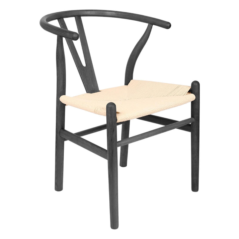 Black Wooden Wishbone Dining Chair with Beige Weave