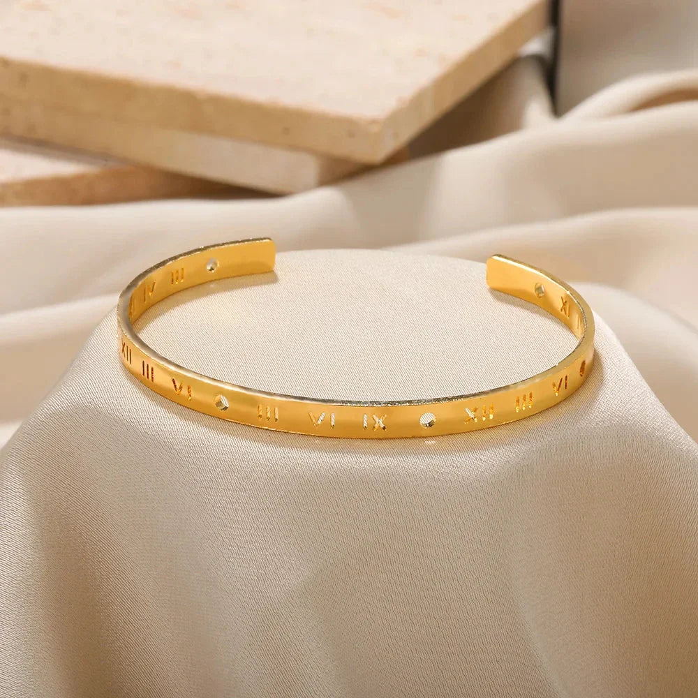 Exquisite Classic Bump Pattern Openning Bangles Bracelet For Women Cuff Bracelet Gold Color Stainless Steel Hand Ornament Gift