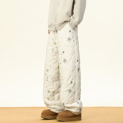 Men Winter Fleece-lined And Thickened Wide-leg Pants