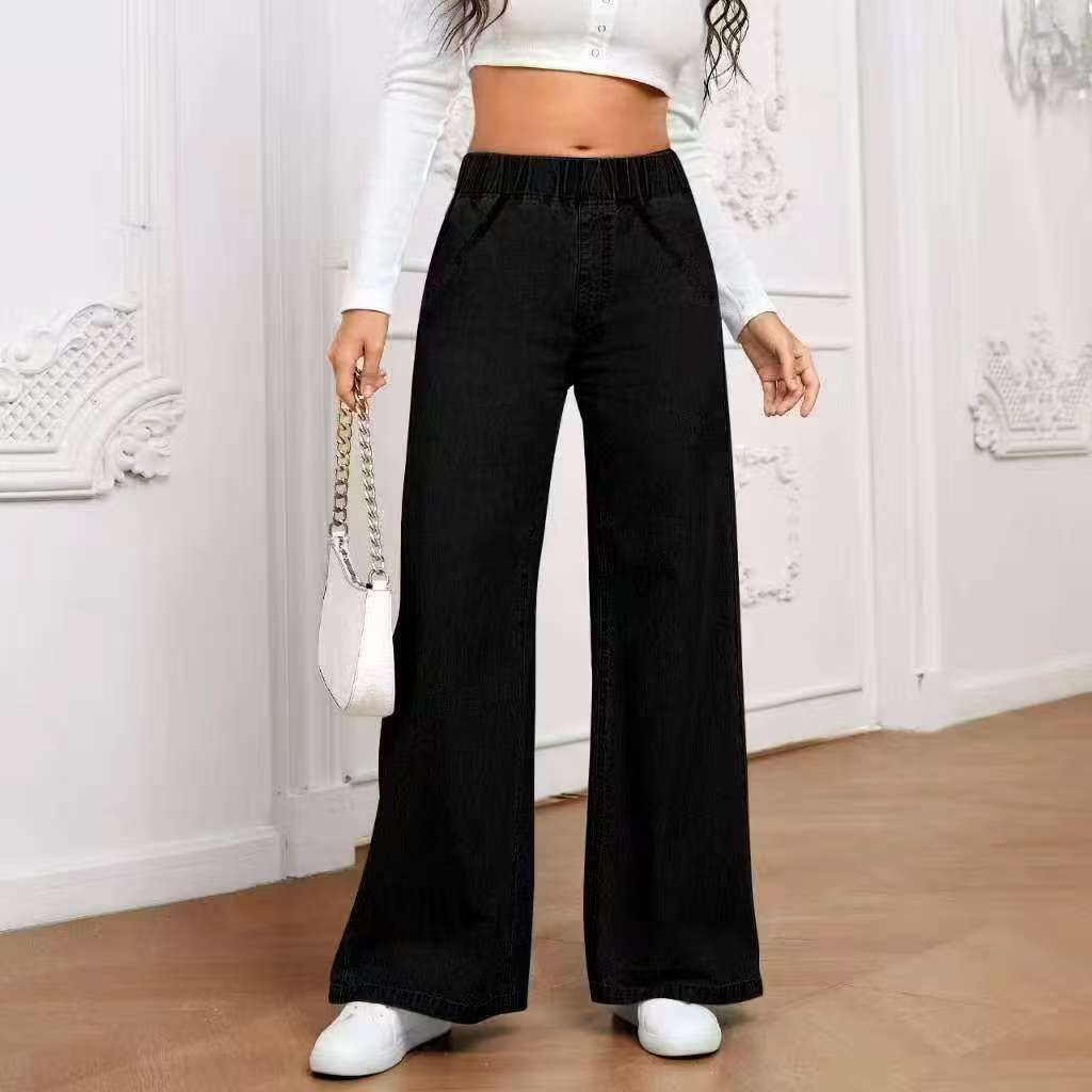 Wide-leg Plus Size Light Blue Washed Straight