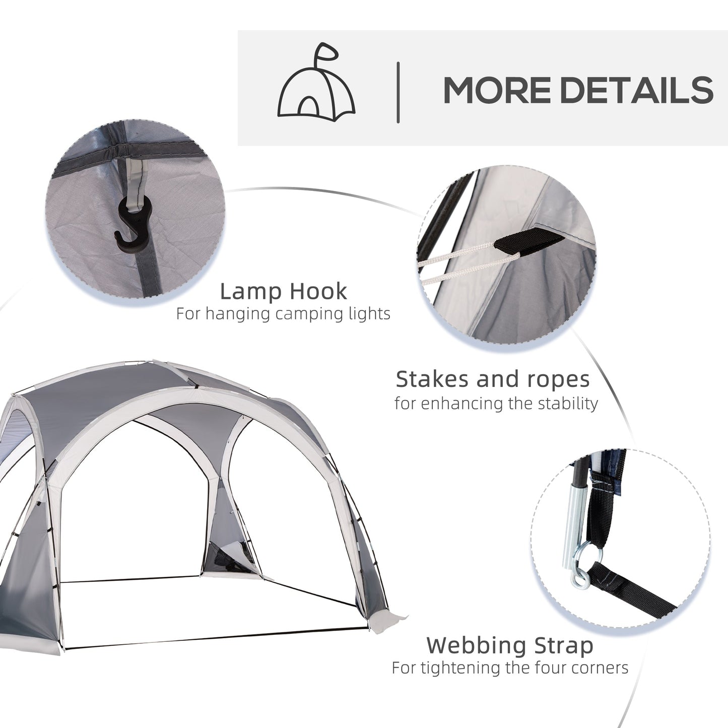 Outsunny Dome Tent for 6-8 Person, Camping Tent with 4 Zipped Mesh Doors, Removable Oxford Cloth, Lamp Hook, Portable Carry Bag, White and Grey