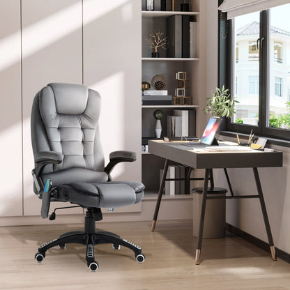 Vinsetto Massage Recliner Chair Heated Office Chair with Six Massage Points Velvet-Feel Fabric 360\'c2\'b0 Swivel Wheels Grey