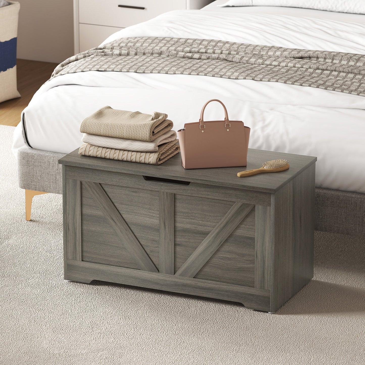HOMCOM 100L Home Storage Box, with Safety Hinges - Charcoal Grey