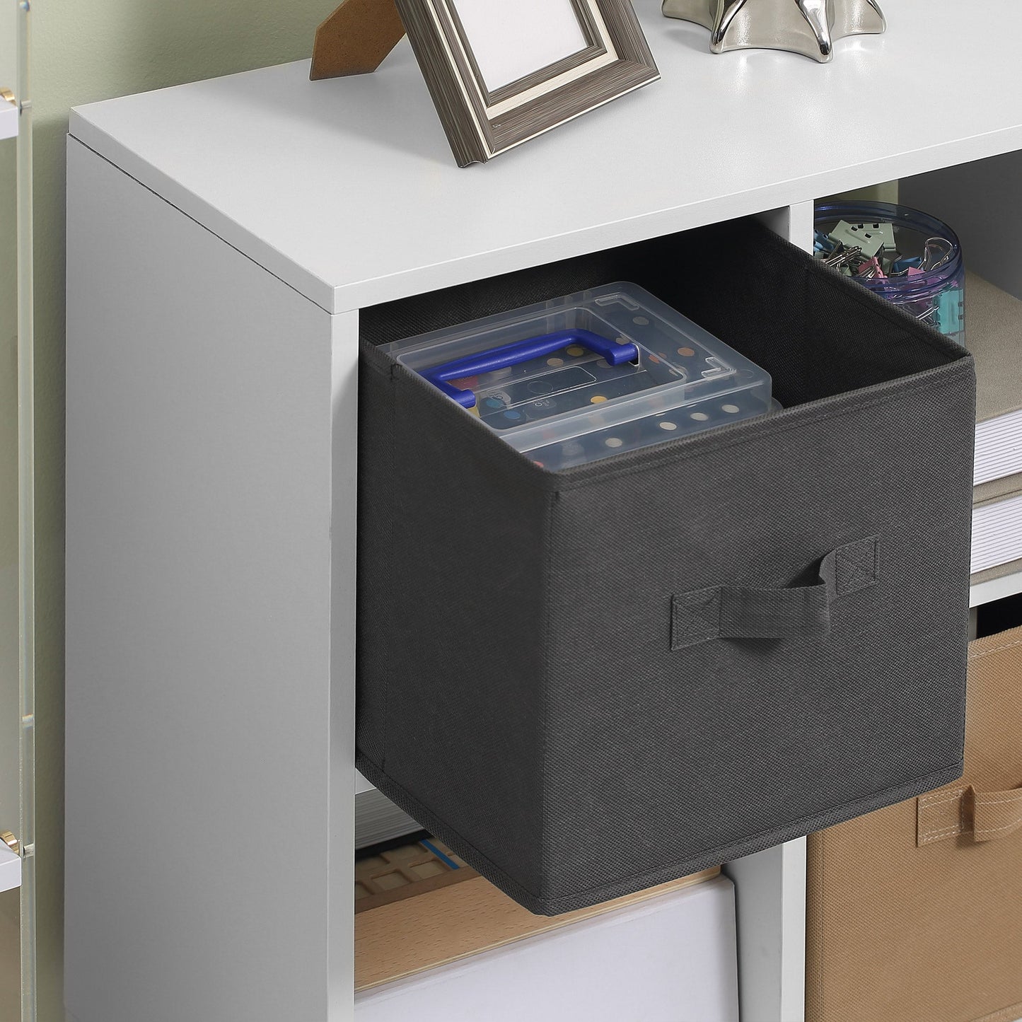 HOMCOM Freestanding 4 Cube Unit Cabinet Unit w/ 3 Fabric Drawers Handles Home Office Storage Shelves