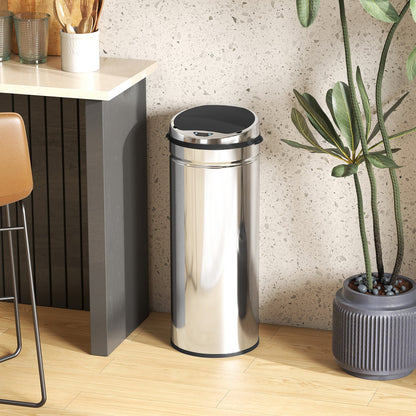 HOMCOM 50L Stainless Steel Sensor Bin - Silver Tone