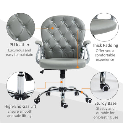 Vinsetto Office Chair Ergonomic 360\'c2\'b0 Swivel PU Diamante Padded Base 5 Castor Wheels for Home Work Grey