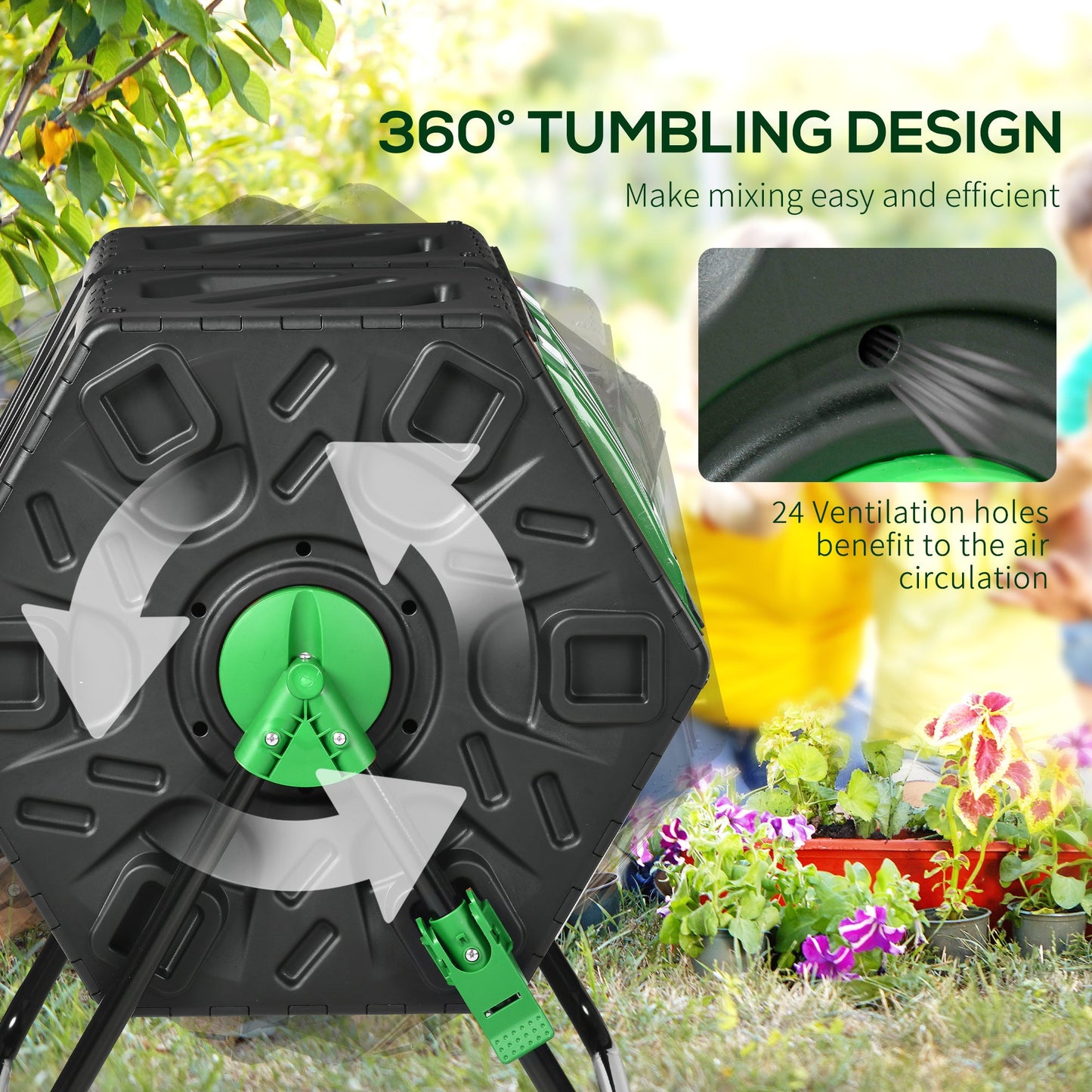 Outsunny 130L Double Chamber Composter - Black
