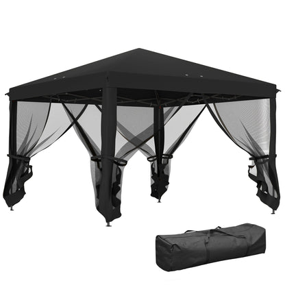 Outsunny 3 x 3\'c2\'a0m Pop Up Gazebo, 420D Garden Tent Canopy with Removable Mesh Sidewall Netting, Carry Bag for Garden Patio Outdoor, Black