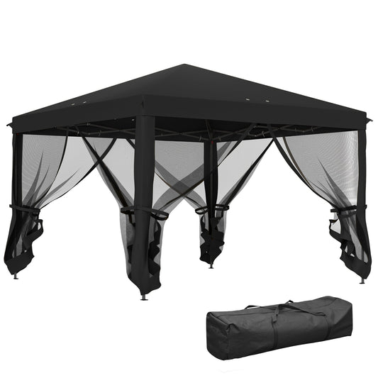 Outsunny 3 x 3\'c2\'a0m Pop Up Gazebo, 420D Garden Tent Canopy with Removable Mesh Sidewall Netting, Carry Bag for Garden Patio Outdoor, Black