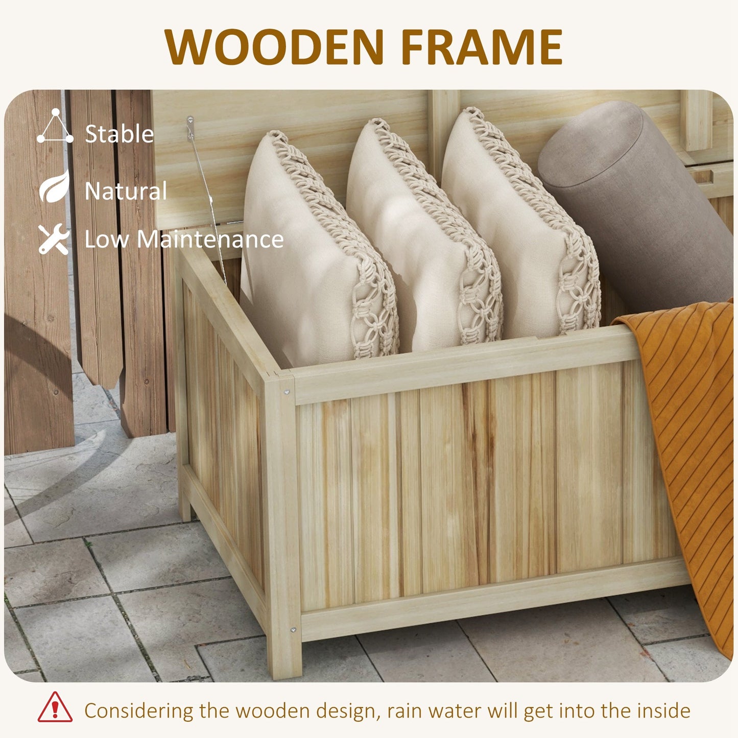 Outsunny 172 Litre Outdoor Storage Box, Wooden terrace Box Garden Storage Container, Natural