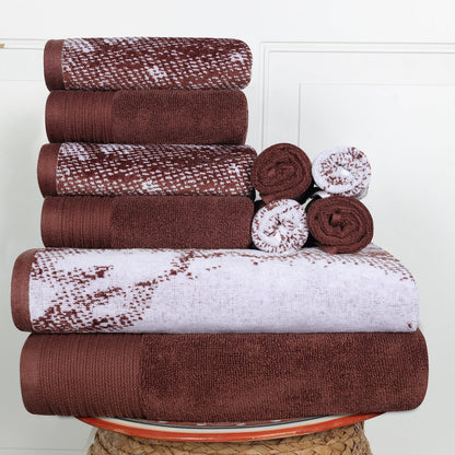 100% Cotton Marble Effect 10-Piece Towel Set, Solid and Luxurious Marble Jacquard, Super Soft, Plush and Absorbent, 2 Bath Towels, 4 Hand Towels