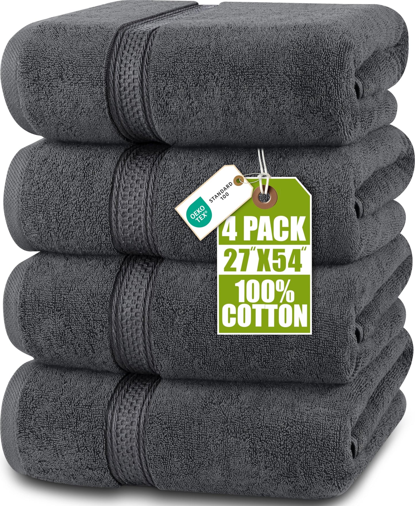 Utopia Towels 4 Pack Premium Bath Towels Set, (27 x 54 Inches) 100% Ring Spun Cotton 600GSM, Lightweight and Highly Absorbent Quick Drying Towels,