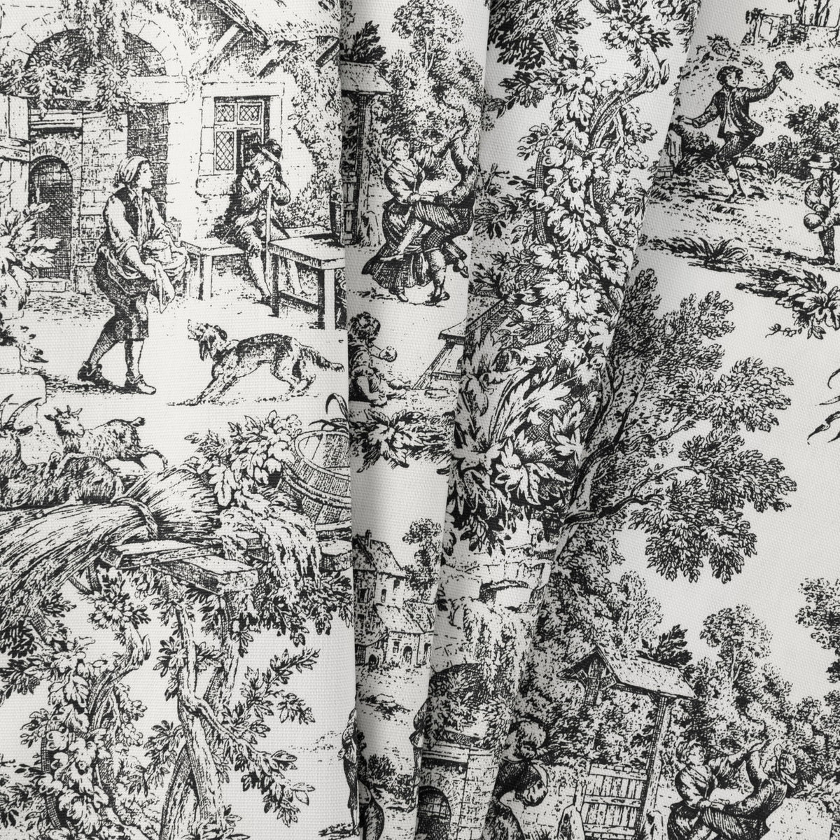 Ellis Curtain Victoria Park Toile 68-Inch-by-72 Inch Tailored Panel Pair with Tiebacks, Black