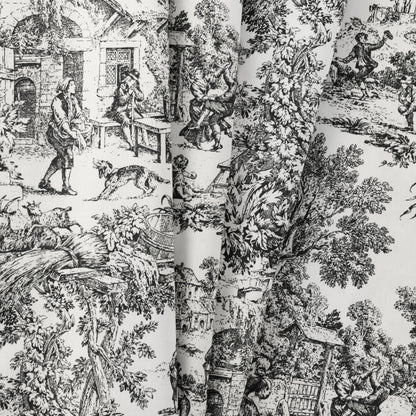 Ellis Curtain Victoria Park Toile 68-Inch-by-72 Inch Tailored Panel Pair with Tiebacks, Black