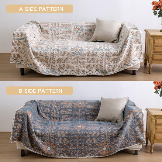 VANJOROY Double-sided Bohemian Sofa Bed Large Throw Blanket, 100% Pure Organic Cotton Soft Boho Throw for 2 3 Seater Settees Armchair Couch and