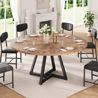 Jocoevol Round Kitchen Dining Table for 4-6 People, Circle Dinner Table with Metal Frame, Space Saving Wood Industrial Furniture (Vintage, 51 inch