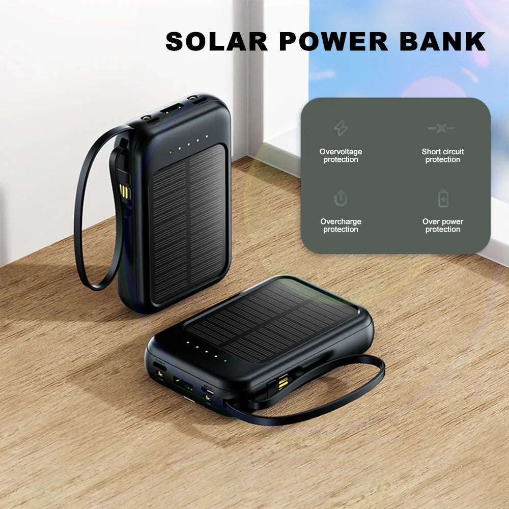 20000mAh Solar Power Bank with Flashlight Outdoor Portable Charger 4 Outputs LED Lights for Camping Emergency