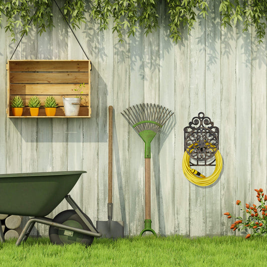Relaxdays Antique Hose Holder, Cast Iron, Vintage Look, Wall-Mounted, HxWxD: 50 x 32 x 20 cm, Garden Hose Hanger, Bronze