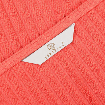 Superior Cotton 6-Piece Solid and Ribbed Towel Set, Face Towels 13” x 13”, Hand Towels 16” x 28”, Bath Towels 27” x 54”, Coral