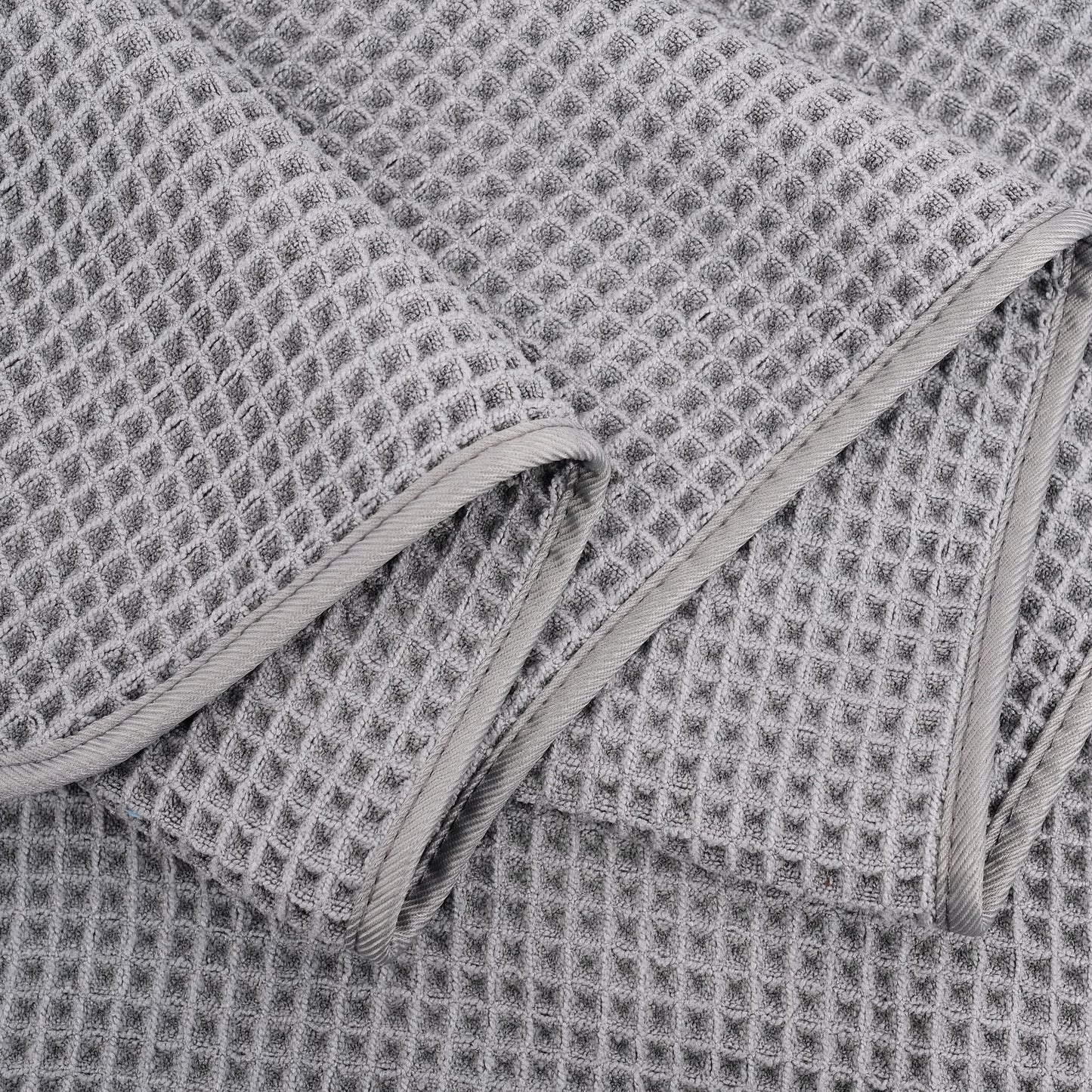 POLYTE Microfibre Oversize Quick Dry Lint Free Bath Towel, 152 x 76 cm, 4 Pack (Grey, Waffle Weave)