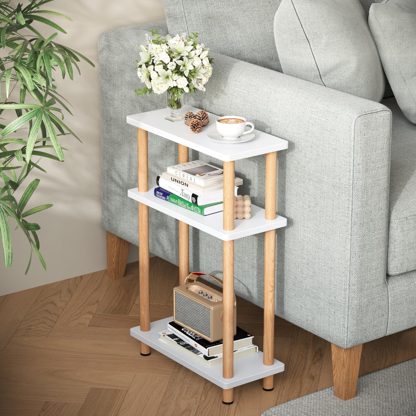 APICIZON Narrow Side Table, Slim Small Table, 3 Tier End Table Living Room, 40x18x61.5cm, Modern Thin Side Table for Living Room, Bedroom, Sofa