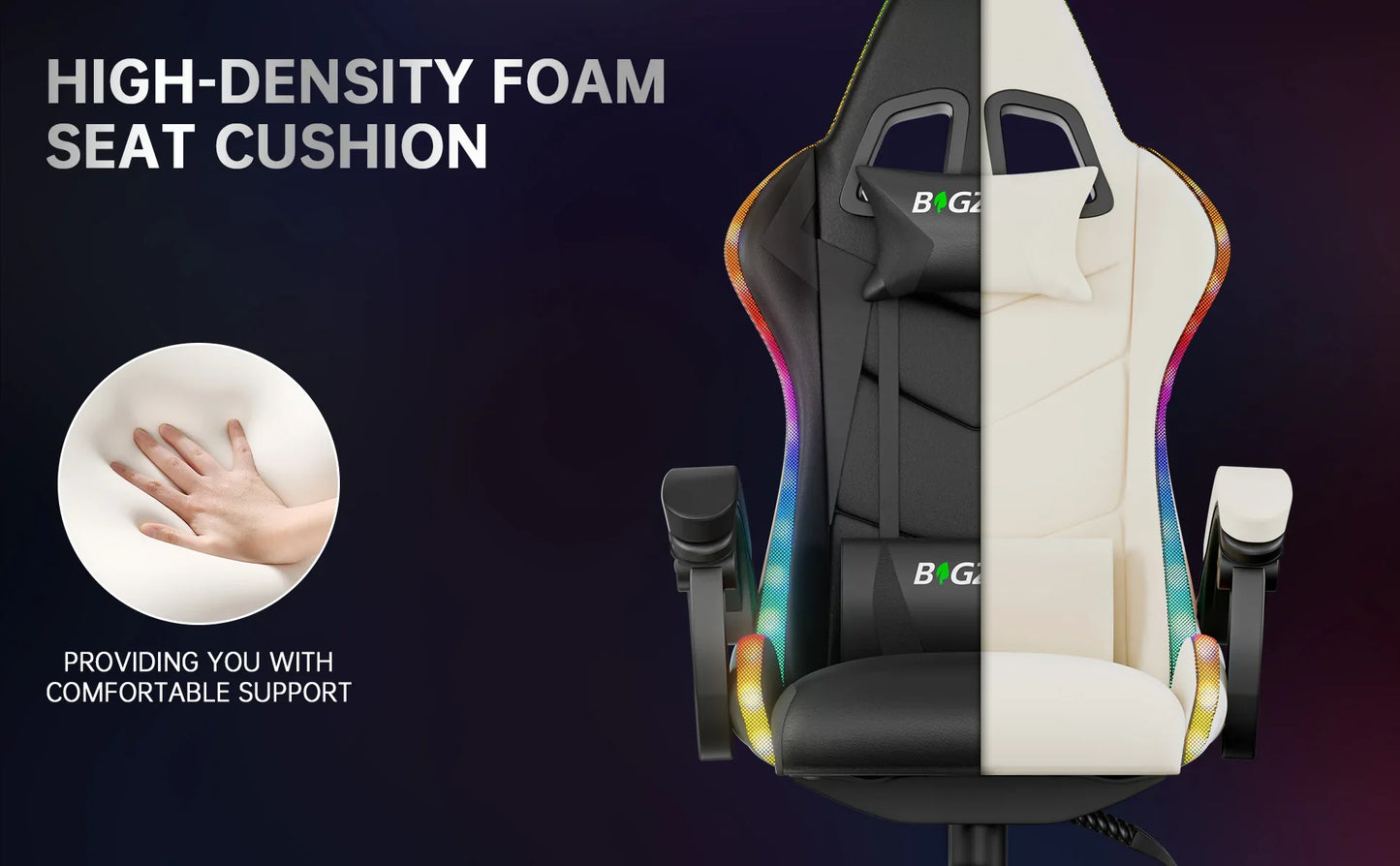 RGB Gaming Chair LED Lights and Ergonomic Computer Chair Reclining PU Leather High Back Video Game Chair Linkage Armrest