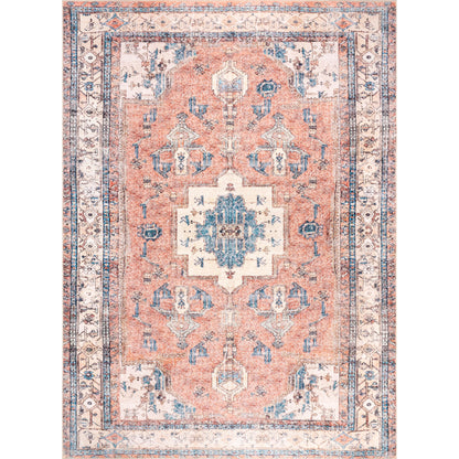 nuLOOM Eleanor Machine Washable Distressed Medallion Ultra Thin Area Rug, 5x8, Multi