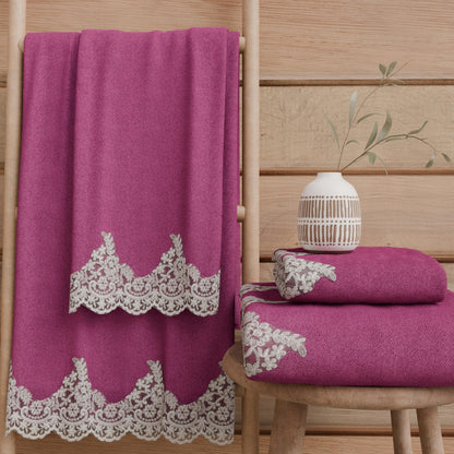 PETTI Artigiani Italiani - 100% Cotton Terry Bath Towels, 1+1 Towel Set, 2 Pieces 1 Face Towel and 1 Hand Towel, Fuchsia