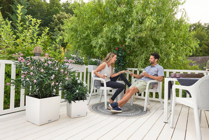 Lechuza Self Watering Plant Pots CUBE Cottage 40 Rattan Look Plastic Garden Outdoor Indoor Planter with Drainage Hole H40 L40 W40 cm White