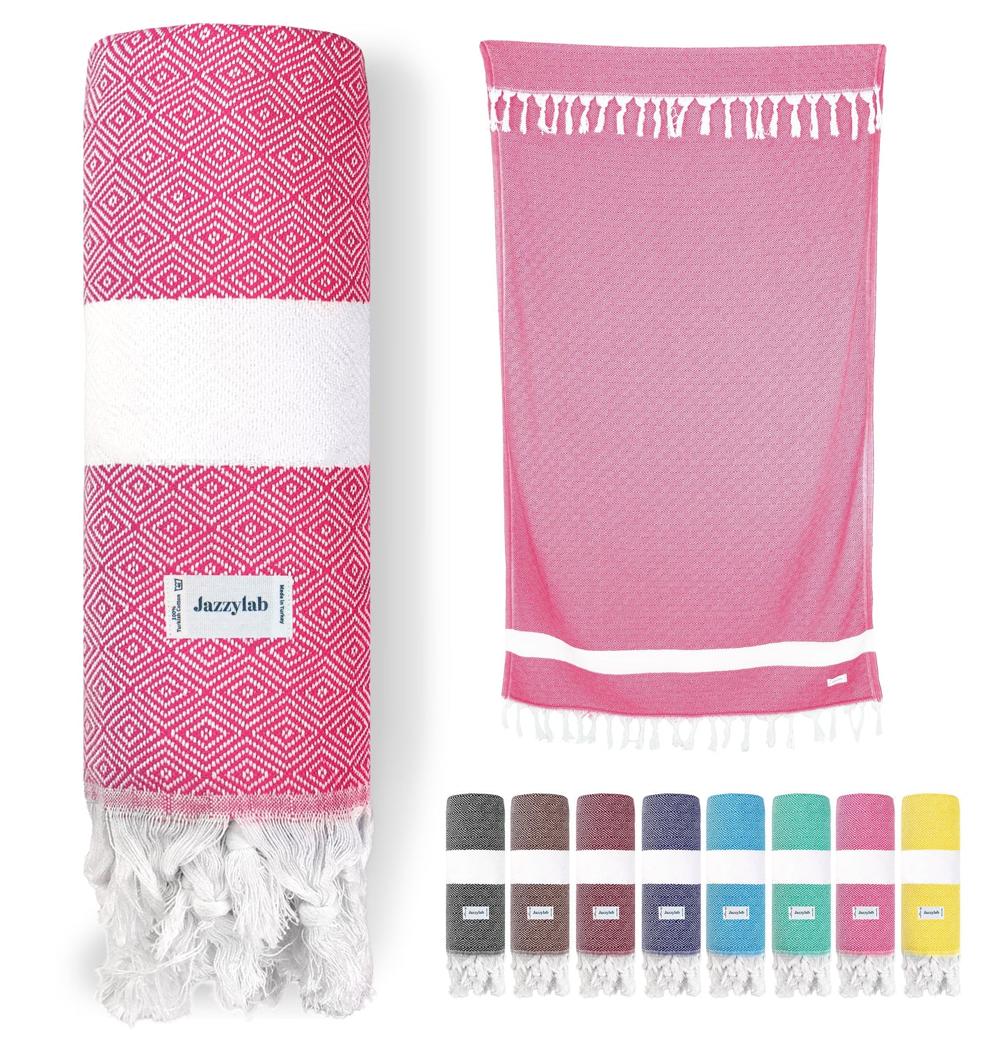 jazzylab ELMAS Peshtemal Hammam Towel | 100% Cotton with Classic Diamond Pattern | Lightweight, Quick-Dry & Compact | Turkish Spa & Travel Towel
