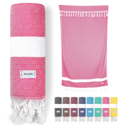 jazzylab ELMAS Peshtemal Hammam Towel | 100% Cotton with Classic Diamond Pattern | Lightweight, Quick-Dry & Compact | Turkish Spa & Travel Towel